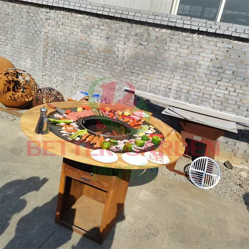 80cm Corten Steel Fire Pit BBQ Grill Portable Charcoal Brazier Outdoor Garden Heater Patio Camping Barbecue Oven for Backyard 3