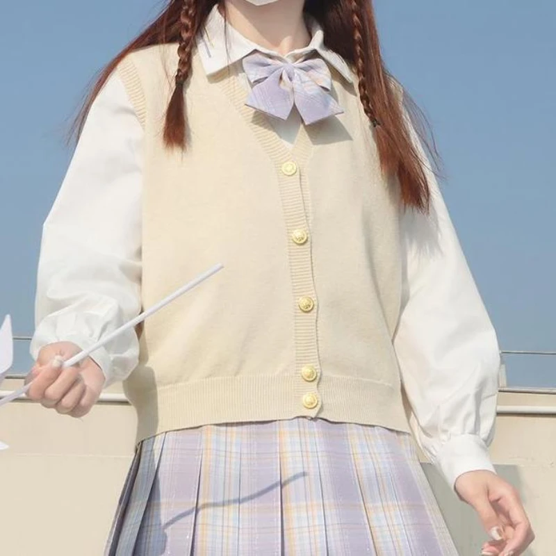 

Свитер-жилет женский однотонный сладкий JK простой темперамент универсальный японский стиль мягкий удобный повседневный классический школьник базовые