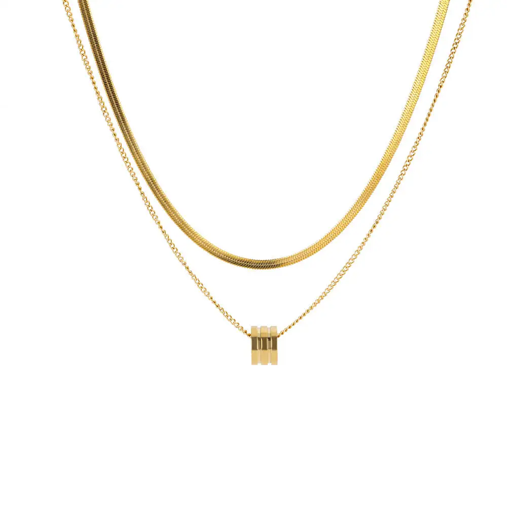 Stainless Steel Double Layer Thick Round Pendant Necklace For Woman  Fashion Sweater Chain Christmas Jewelry Gift Dropshipping