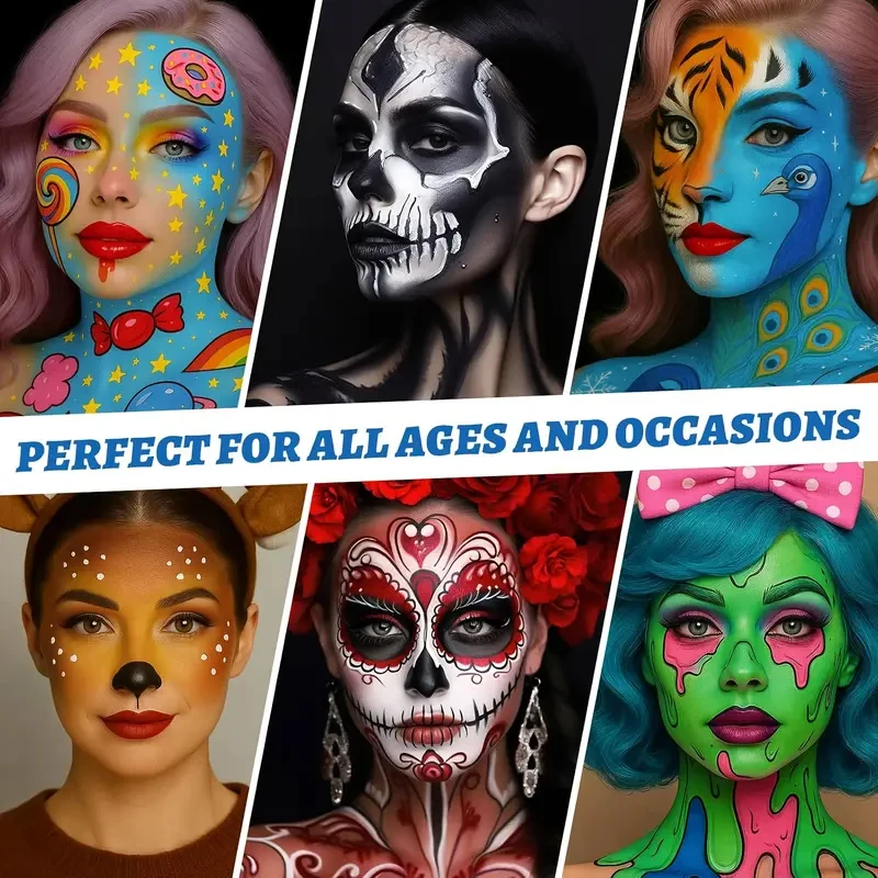 6色モノクロフェイスペイントブラシセット、子供用パーティー水性フェイスペイントセット、ハロウィンボディメイクパレット