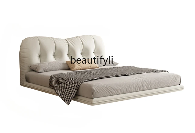 Suspension Bed Cream Style Fabric Bed Modern Minimalist Master Bedroom Double Marriage Bed Soft Pack Milk Skin Feeling Velvet