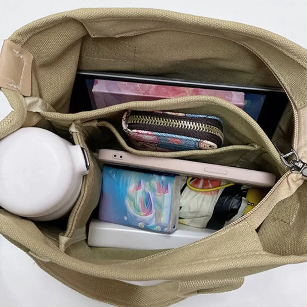 Multi-pocket Japanese Style Crossbody Bag Handbag Zipper Canvas Shoulder Bag All-match Large Capacity Pure Color Tote Bag Daily