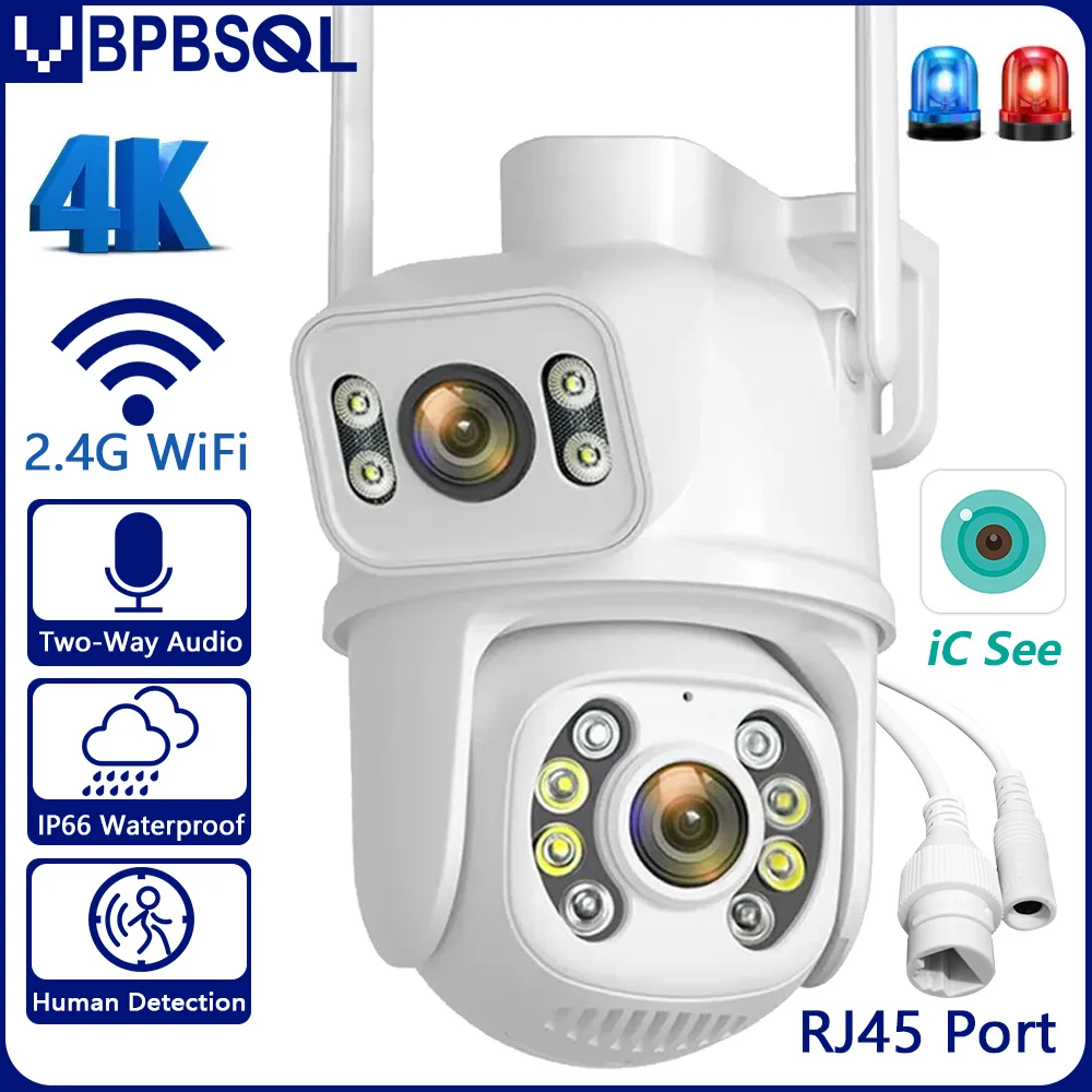 Telecamera WiFi da 8mp PTZ Dual Screen AI Auto Tracking visione notturna telecamera di sorveglianza CCTV telecamera IP di sicurezza 4K per esterni App iCSee