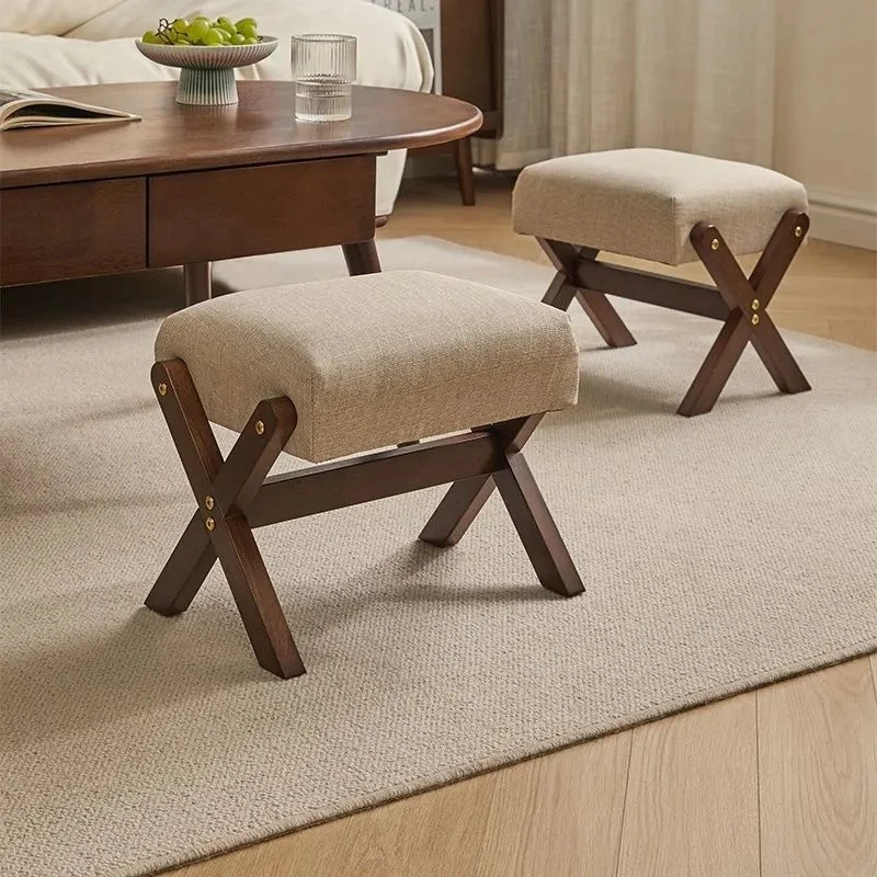 

Solid Wood Shoe-changing Stool Home Entrance Low Stool Living Room Sofa Stool Light Luxury Footstool Soft Household Shoe Bench