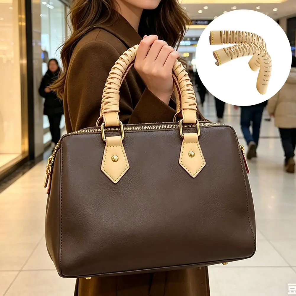 Vachetta Leather Handbag Handle Protector Wrap Cover with Hook & Loop Fastener Anti-Wear Bag Handle Sleeve for Purse