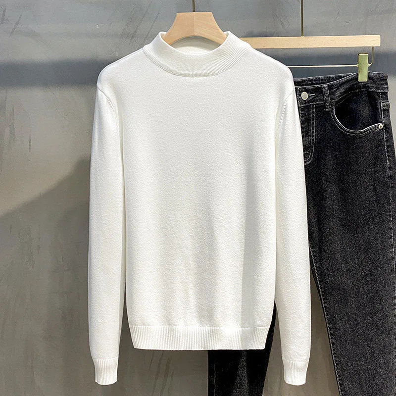 Solid-color Half Turtleneck Bottoming Sweater Men Long Sleeve Korean Fashion Autumn and Winter Casual All-match Pullover Men