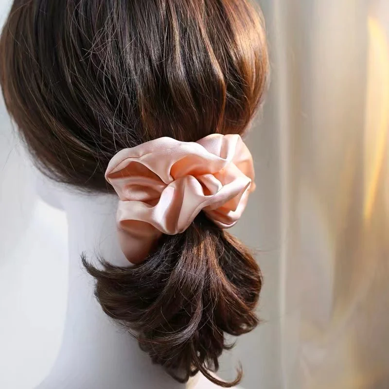 100% murni ikat rambut karet gelang besar sutra murbei ikat rambut tali elastis pemegang ekor kuda untuk wanita anak perempuan 19 Momme 3.5CM