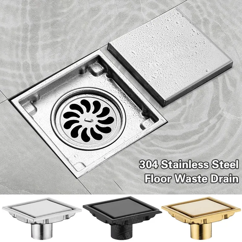 

10X10/15X15Cm Tile Insert Square Floor Waste Drain Bathroom Grates Shower Drain 304 Stainless Steel Large Flow Drainer Bathtub