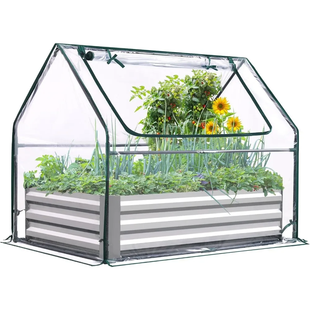 

Большая садовая кровать из оцинкованной стали с крышкой для теплицы, окошком на молнии, 4x2,5x1 футов, в комплект входят бирки и перчатки