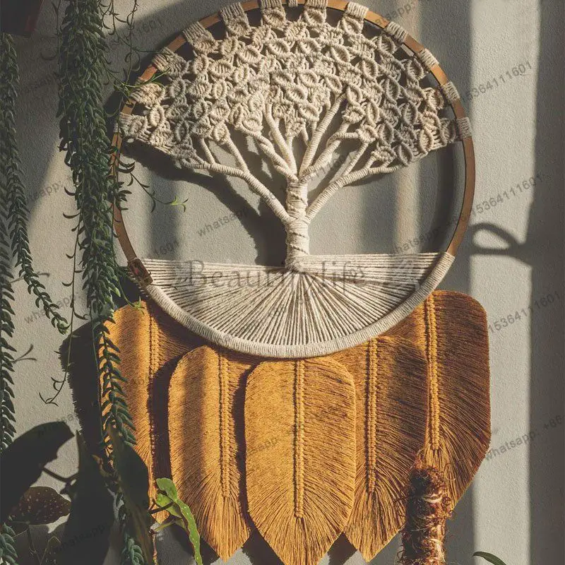 Oversized dreamcatcher hand-woven feather tassel tapestry background wall decoration pendant