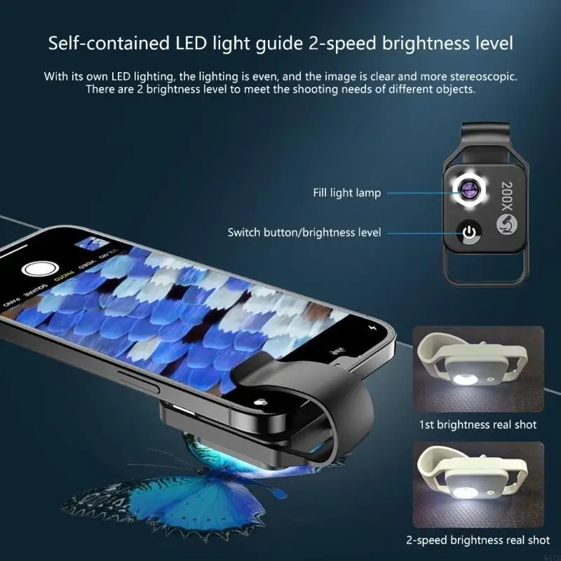 

200X Pocket Microscope Lens with CPL Filter LED Light Lens for Cellphone
