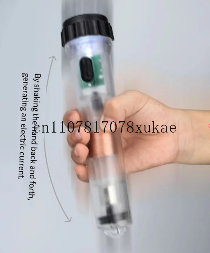 Self-generated Transparent Emergency Fluorescent Torch Flashlight Hand-cranked Charging Far-pull Flashlight Strong Magnet