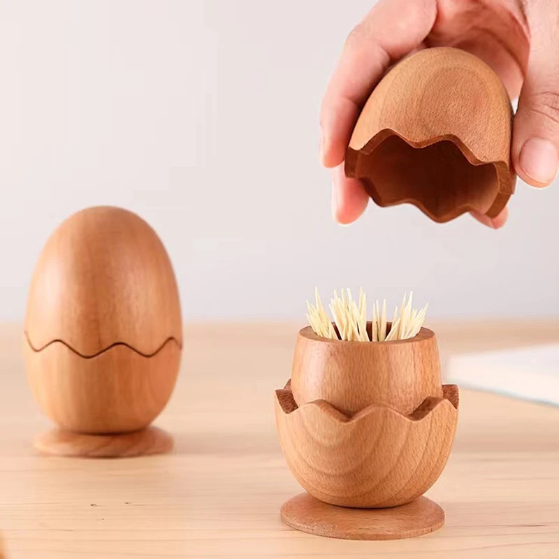 

Cute Egg Toothpick Box Black Walnut Toothpick Dispenser Beech Tooth Pick Holder Eggshell Toothpick Holder Housewarming Gift