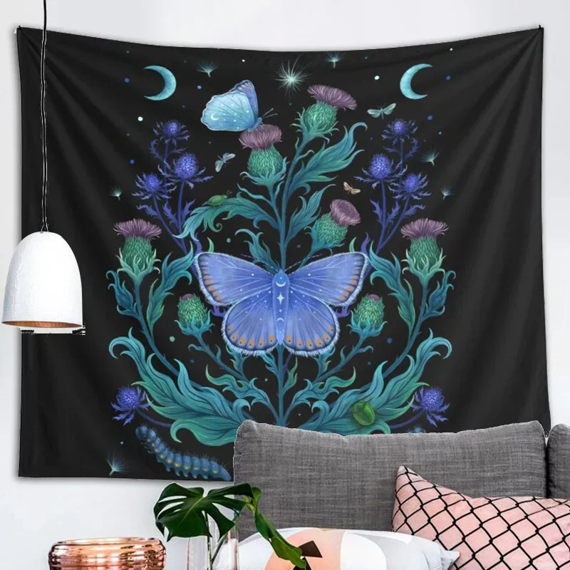 Художественный настенный гобелен Thistle для дома, ботанический настенный декоративный комнатный декор в виде полумесяца, цветов, виски