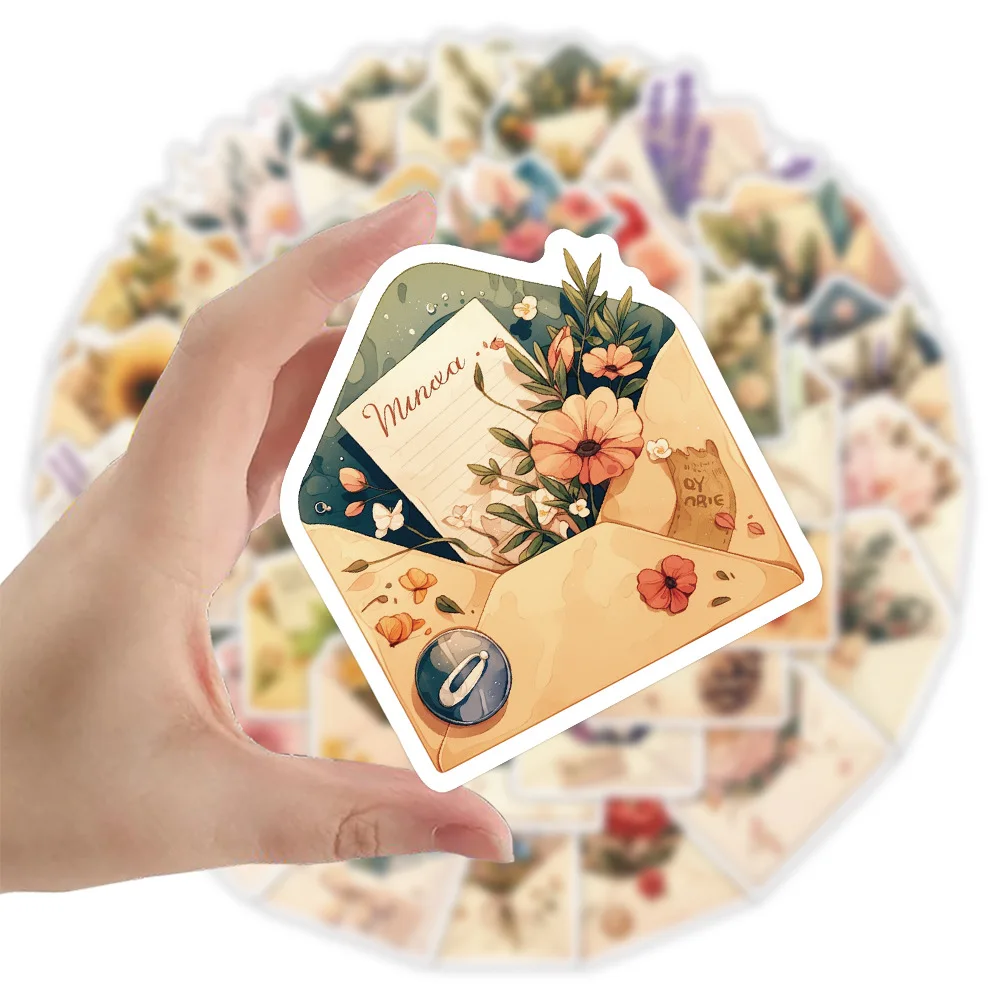 

10/50PCS Cartoon Creative Retro Flower Envelope Graffiti Stickers Waterproof Decals for Glasses Box Refrigerator Helmet Bicycle