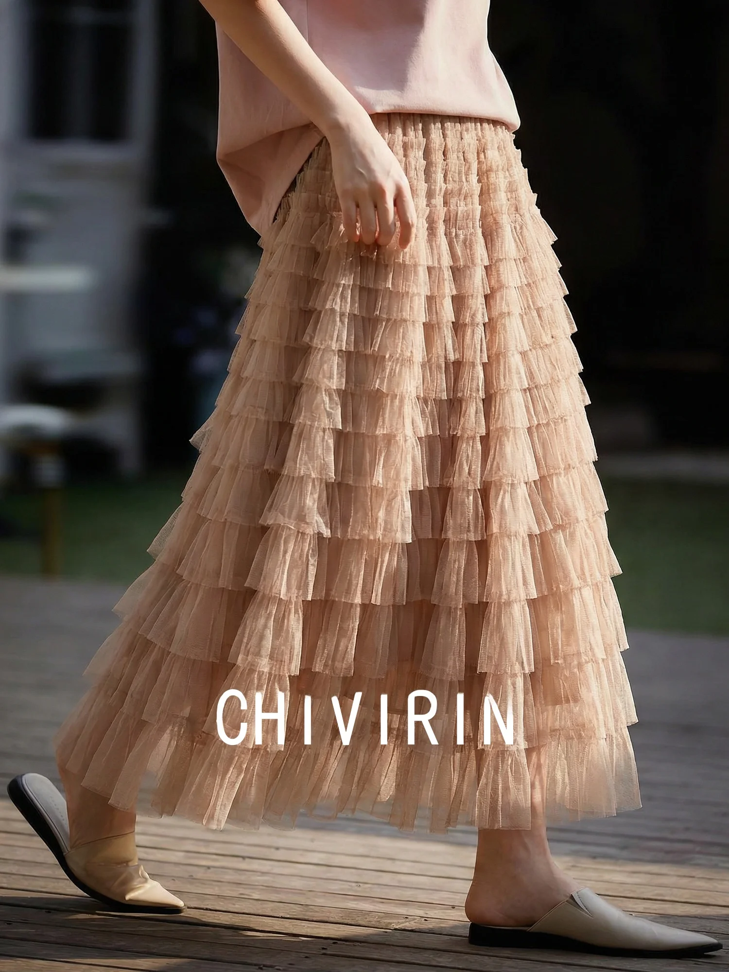 

Женская многослойная тюлевая юбка Chivirin Ele с высокой талией, весенняя модная мягкая розовая юбка-торт, дышащая, приятная к телу