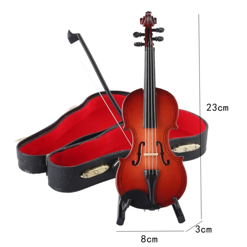 Multi-dimension Mini Violin With Support Mahogany Wooden Mini Musical Instruments Miniature Home Decor Crafts Miniature Violin