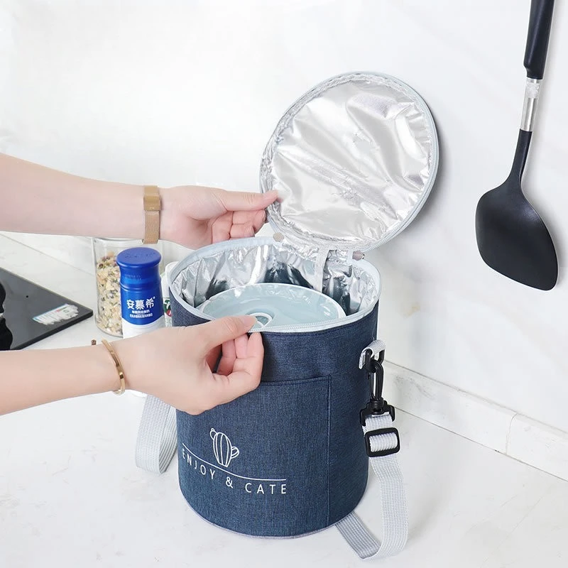 Round Insulated Lunch Box Bag Large Thickened Aluminum Foil Hand Bento Bag