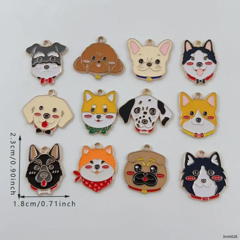 12pcs cartoon pet spotted dog alloy oil drop pendant, DIY jewelry making earrings, keychain accessories view 6