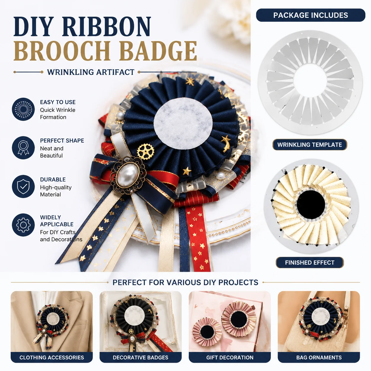 9cm 12cm 15cm DIY Ribbon Rosette Maker Tool Plastic Brooch Badge Wrinkling Artifact Tabletop Figurines Ribbon Flowers Ribbon