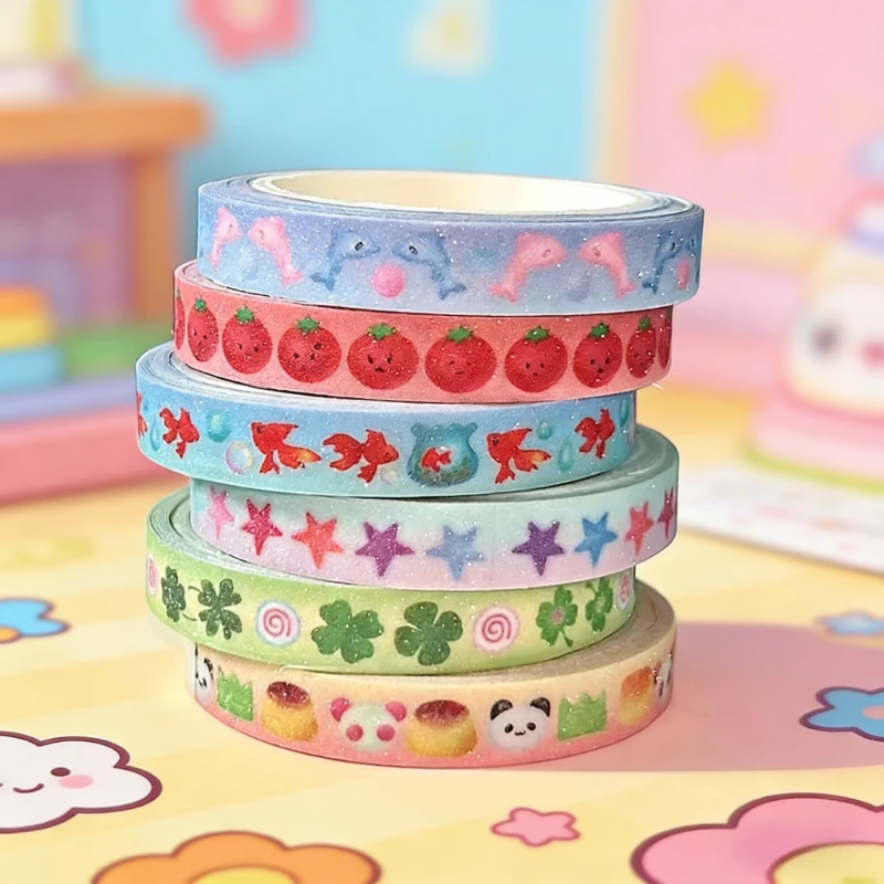 6-cintas-washi-de-dibujos-animados-cinta-adhesiva-kawaii-con-diseno-de-trebol-de-cuatro-hojas-con-papel-protector-cinta-washi-con-pelicula-brillante-recubierta-de-arena