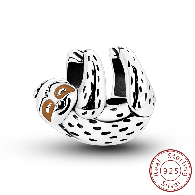 

925 Sterling Silver Relaxed Sloth Holding Beads Pendant Charms Jewellery Fit Original 925 Bracelet Necklace For Women DIY Gift