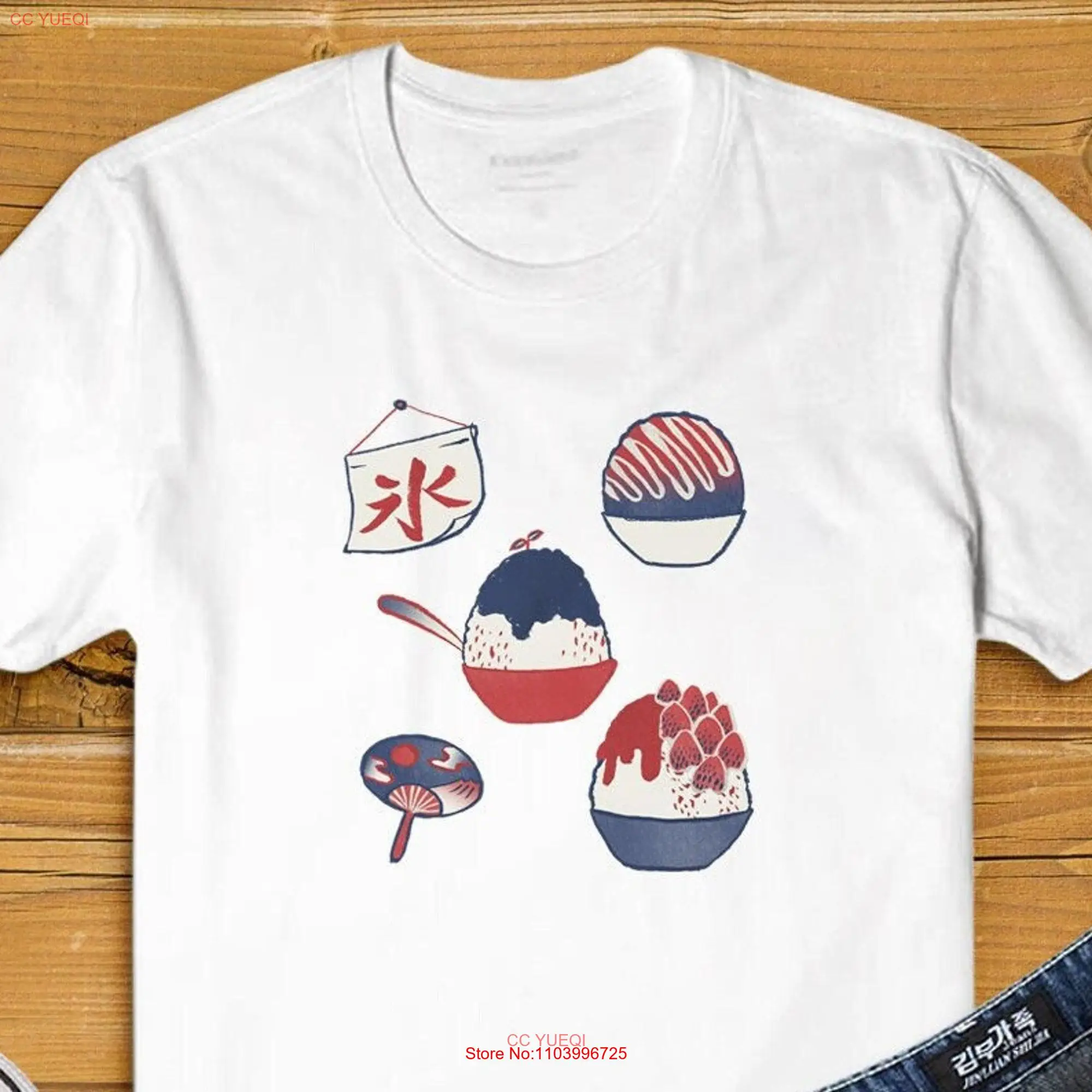 Shaved Ice T shirt Kakigori Japanese Food Manga Style Asian Japan Summer Dessert Tapioca Hand drawn long or short sleeves