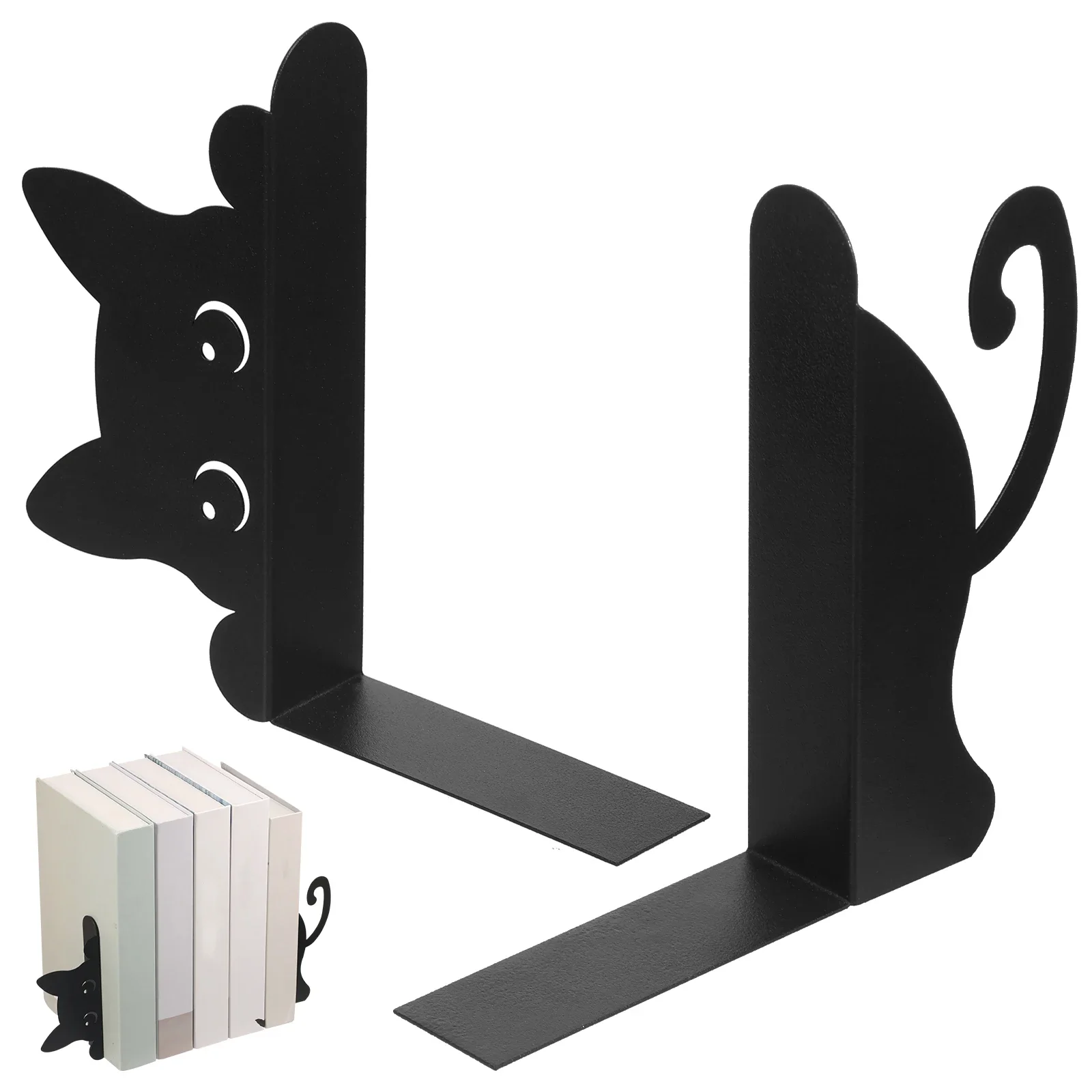 Metal Peeping Cat Bookends Creative Cat Book Ends for Shelves for Heavy Books Decorative Cat Book Holder Home Office Desk Decor