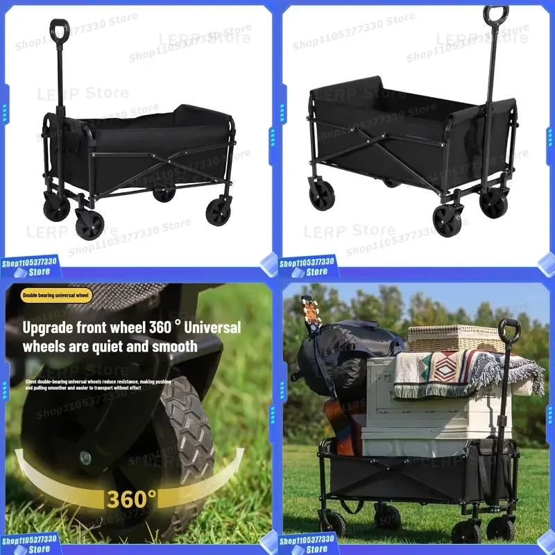 100L Large Capacity Folding Trolley 4 Wheel Portable Shopping Cart for Camping Outdoor Grocery Heavy Duty Storage Wagon
