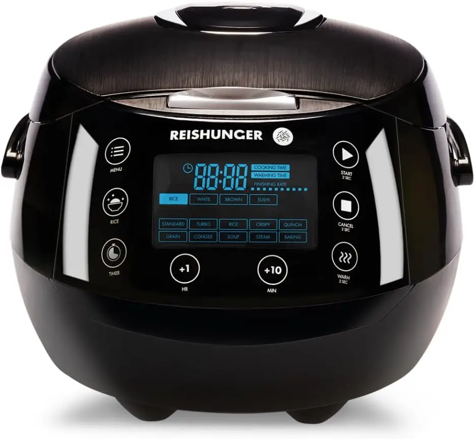 

Digital Rice Cooker and Steamer, Black, Timer - 8 Cups - Premium Inner Pot, Multi Cooker with 12 Programs & 7-Phase T