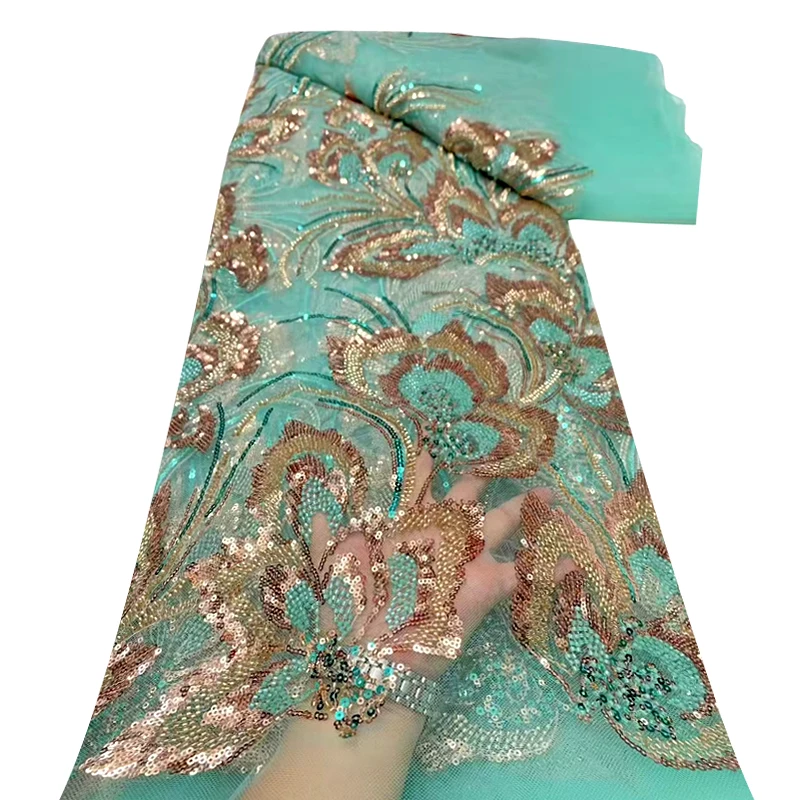 

Африканская кружевная ткань с блестками, 2024, высококачественное кружево из бисера, длинный халат нигерийской благородной женщины, вышитое свадебное платье