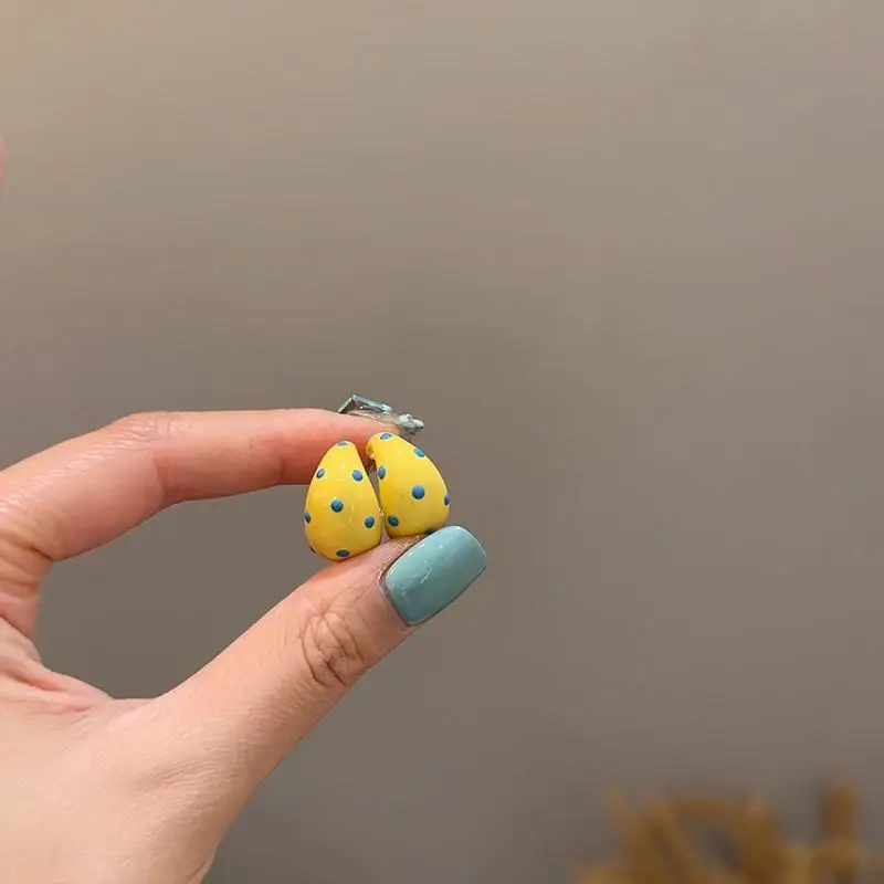 Enamel Geometric C-Shaped Hoop Earrings Sweet Dot Design Waterproof Fashion Jewelry for Women Travel Party Wear