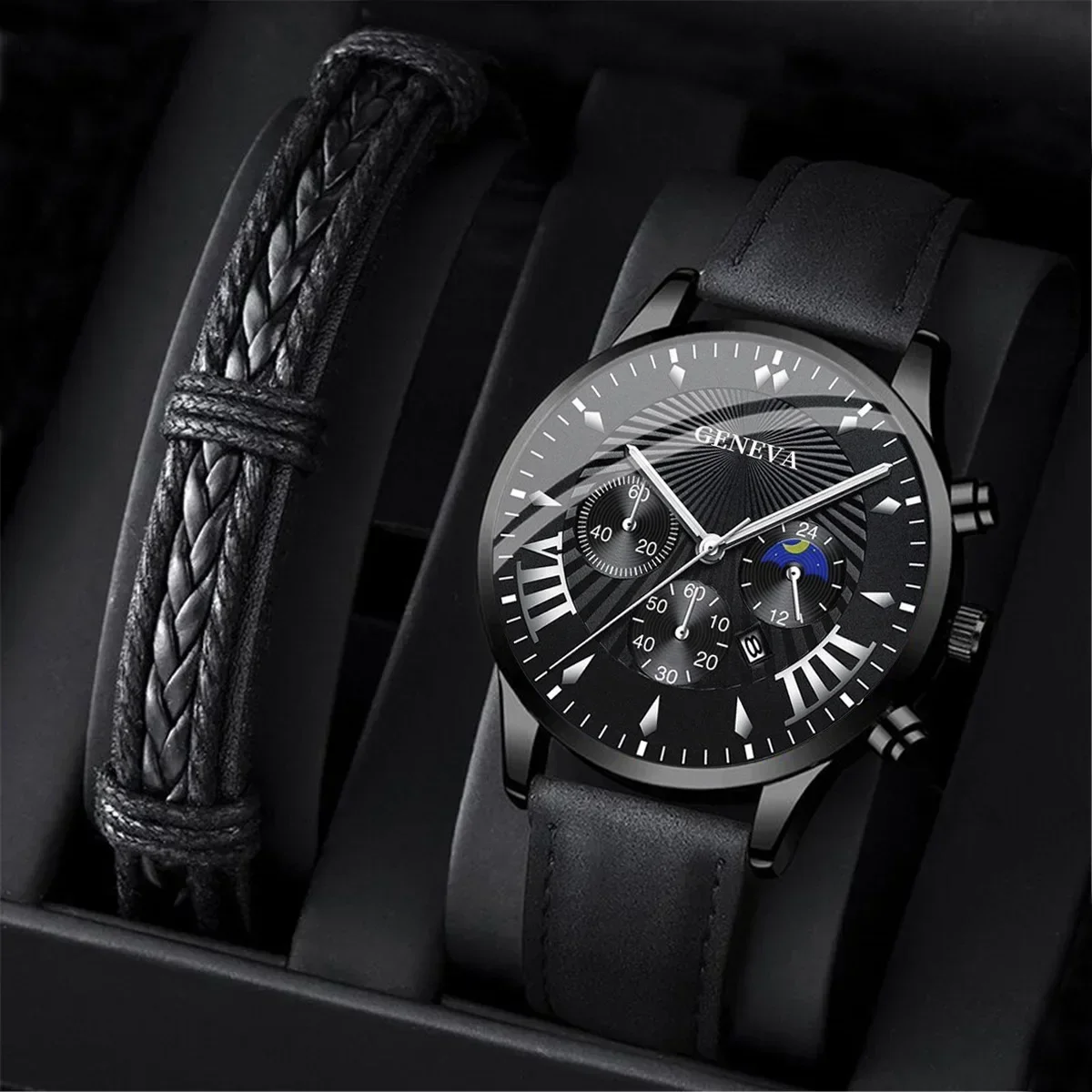 Montres de sport à quartz pour hommes, montre-bracelet d'affaires, bracelet en cuir noir, horloge décontractée, mode de luxe, 2024