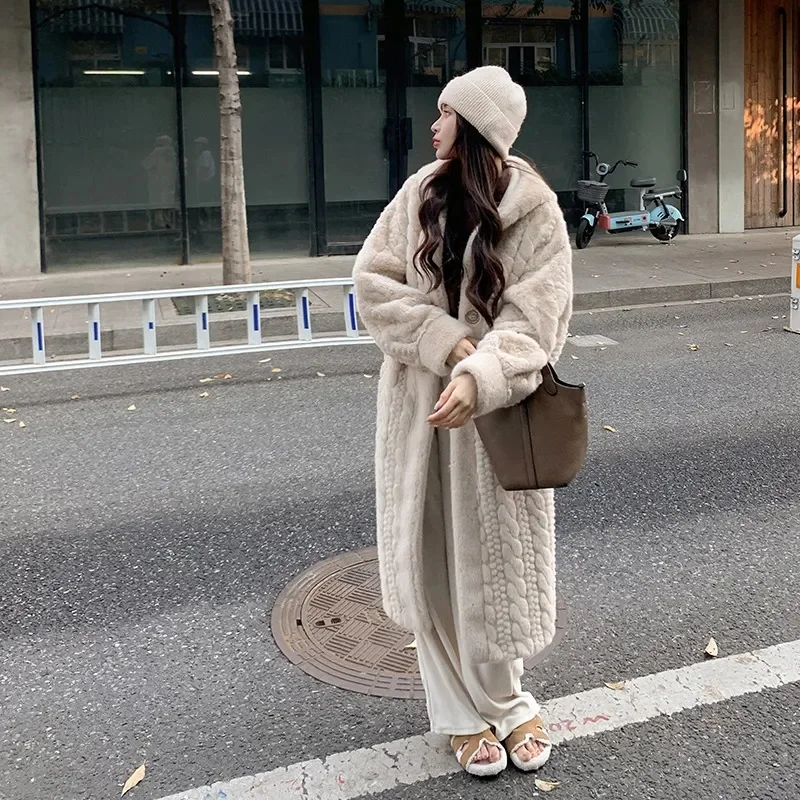 2024 Winter New Thick Women\'s Long Imitation Mink Plush Cardigan With Integrated Fur Eco-Friendly Imitation Fur Coat Solid Color