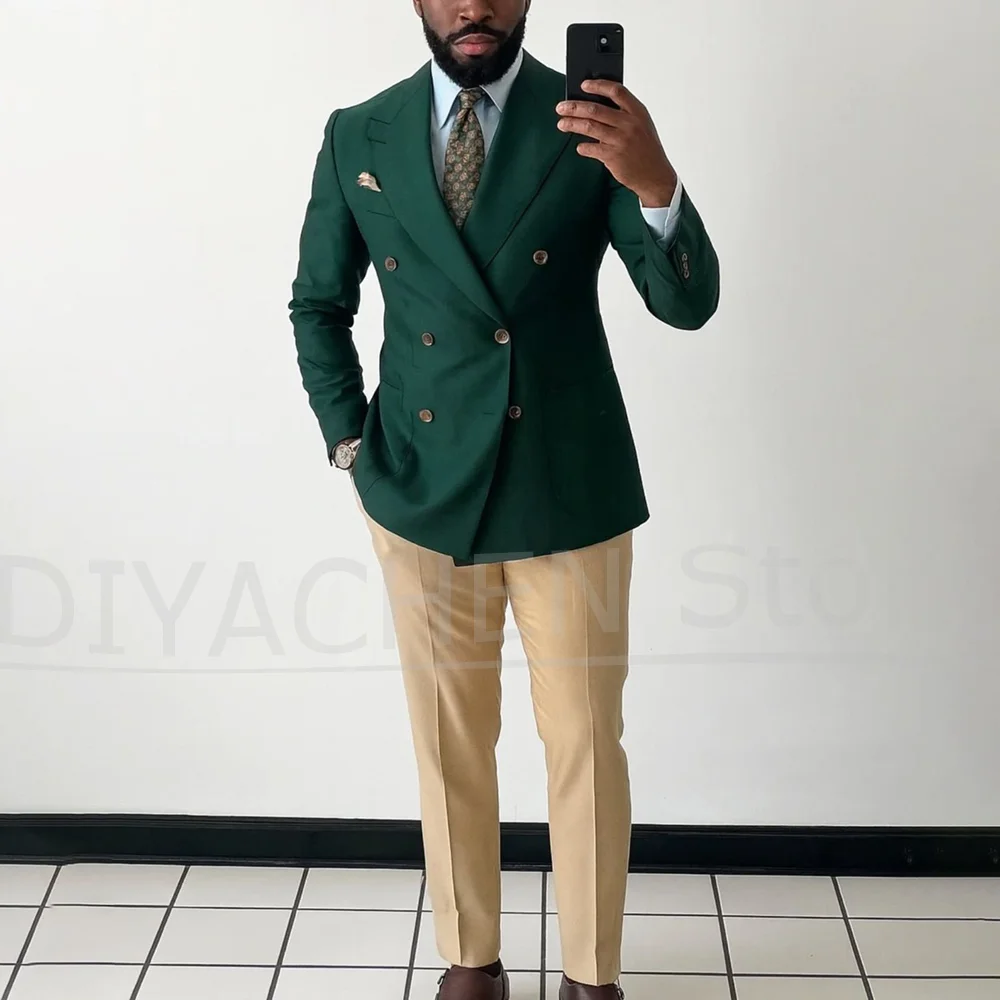 

Мужской двубортный костюм, пиджак с лацканами и брюки, комплект из двух предметов, модные деловые костюмы для свадебной вечеринки, деловые костюмы на заказ