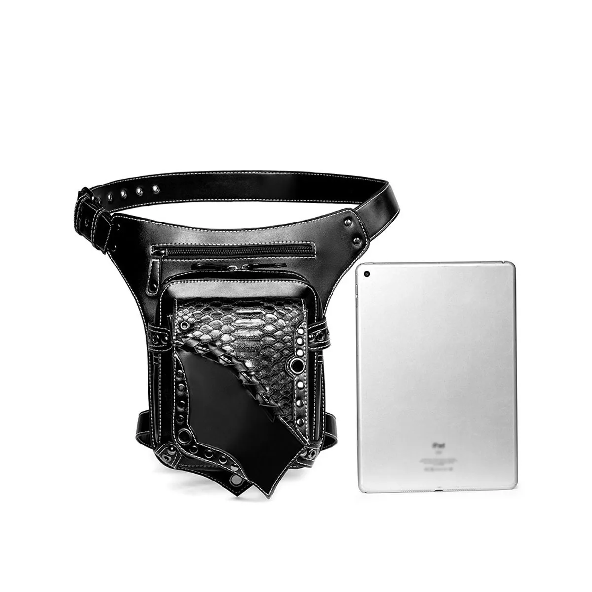 Men Punk Style Vintage PU Waist Pack, Multi-Purpose Drop Leg Bag for Men, Motorcycle Bike Outdoor Travel Hiking Hip Belt Bag