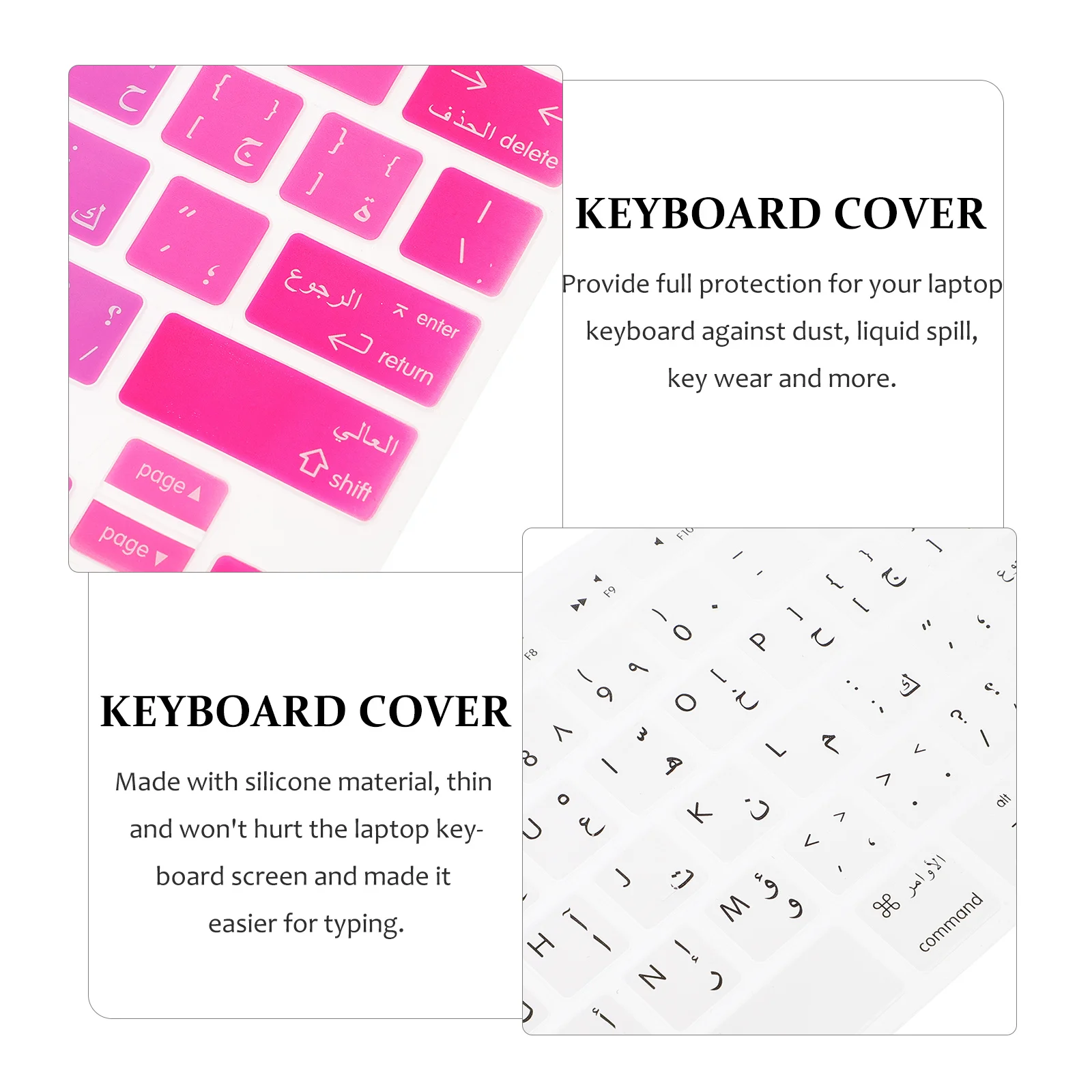 2Pcs Arabic Keyboard Cover Silicone Laptop Keyboard Protector Waterproof Dustproof Anti-Wear for 13Inch Pro Smooth Typing Feel