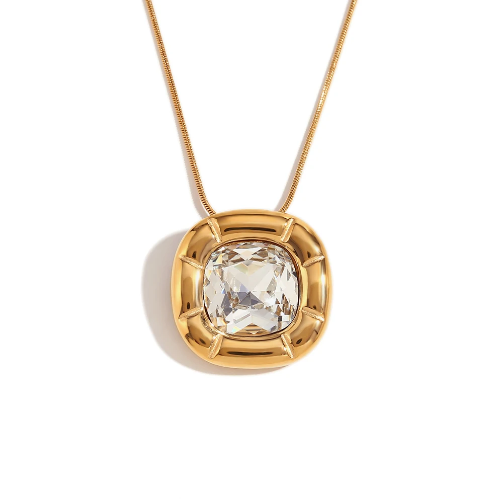 Women's 18K Gold Plated Zircon Rounded Square Necklace Earring Ring Set