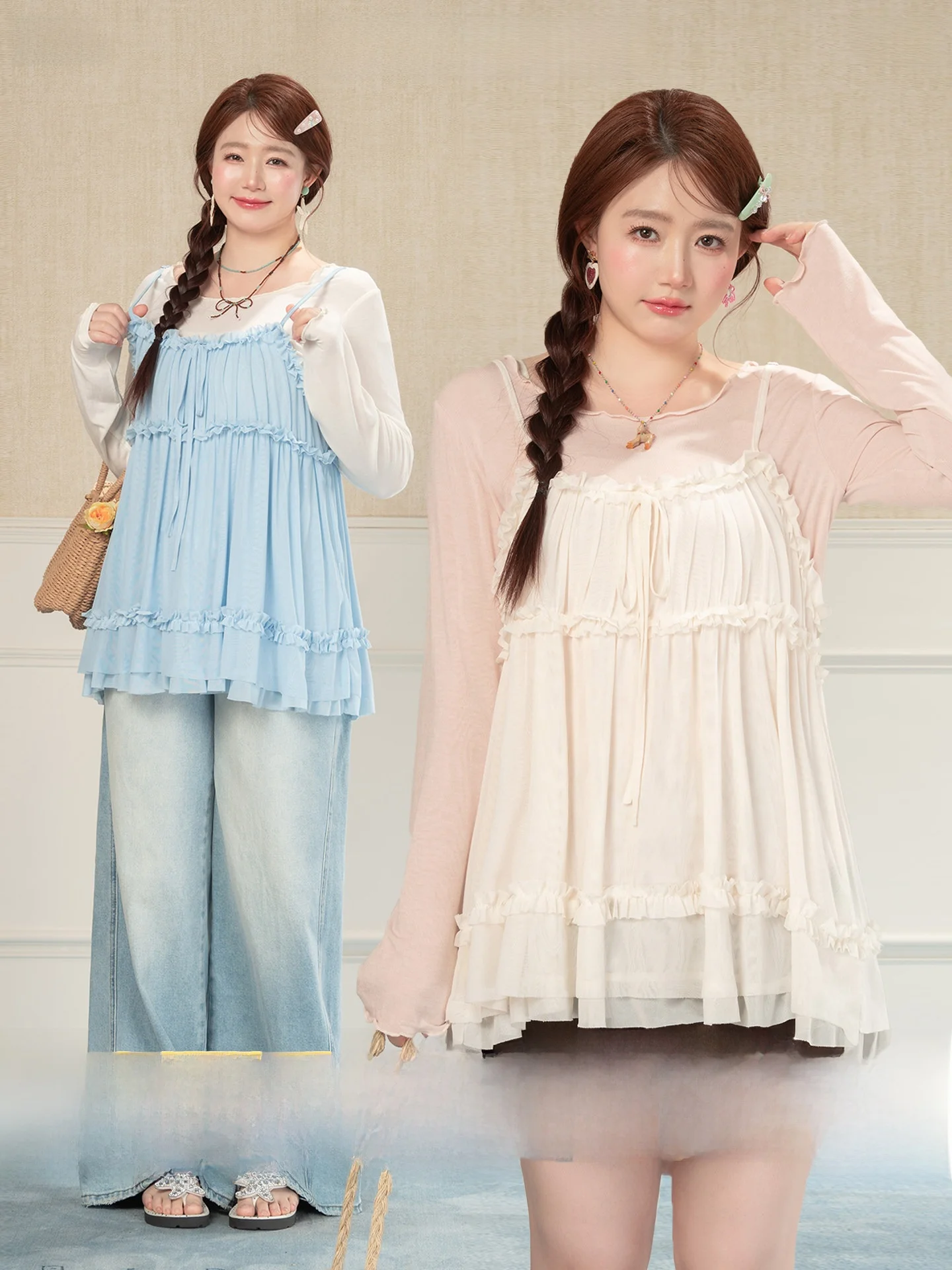 

Женская футболка Heynew больших размеров с круглым вырезом и длинными рукавами, с рюшами, летний комплект, модный топ для похудения, большие размеры