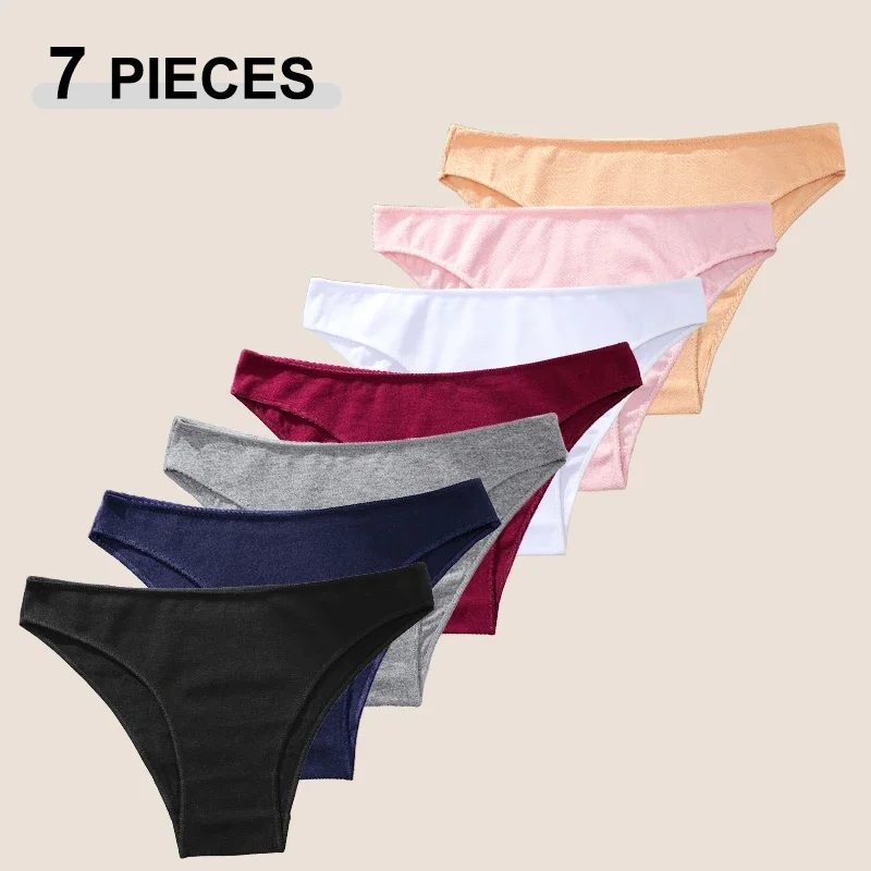 7Pcs/Set Women's Seamless Cotton Panties Soft Solid Color Briefs Sexy Low Waist High Quality Underwear Breathable Sexy Lingerie