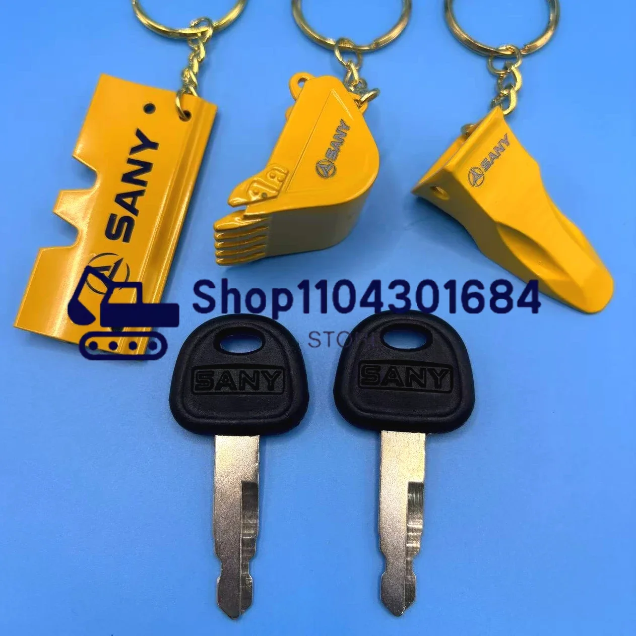 For Sany SY55 60 75 115 205 215 235C-8-9 Excavator Ignition Key with Bucket Key Chain Heavy Equipment Keychain