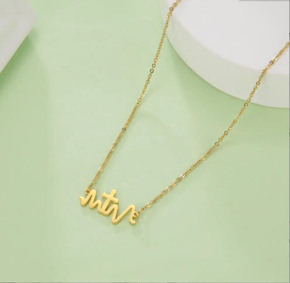 1PC Fashion Electrocardiogram Cross Chain Necklaces For Women Heartbeat Pendant Necklaces Jewelry For Women F1321