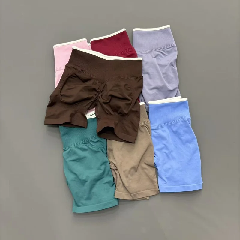 Women High Waist Yoga Shorts Contrast Trim Tummy Control Butt Lifting Workout Biker Shorts Fitness Gym Running Sports Shorts