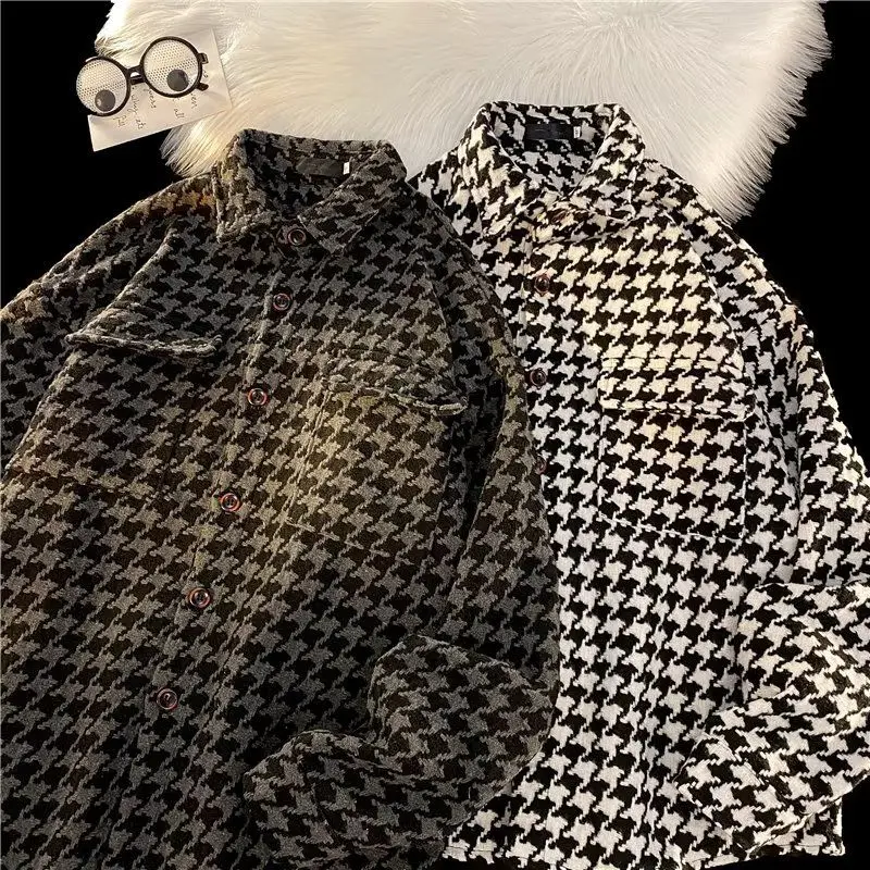 

Мужская уличная куртка в клетку в стиле преппи, осенне-зимняя рабочая одежда, пальто из полиэстера, повседневное молодежное пальто без бренда