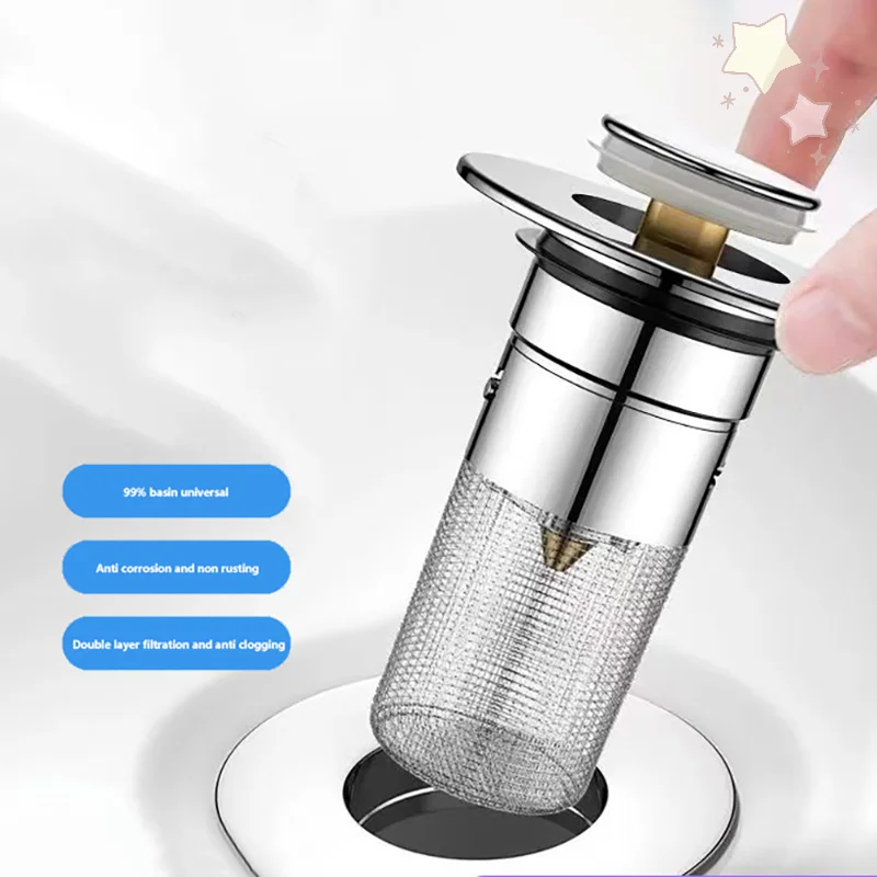

Press Type Sink Drain Strainer Plug Bathroom Sink Plug Stopper Basin Core Drain Filter For 8cm Depth Shower Sink Filters