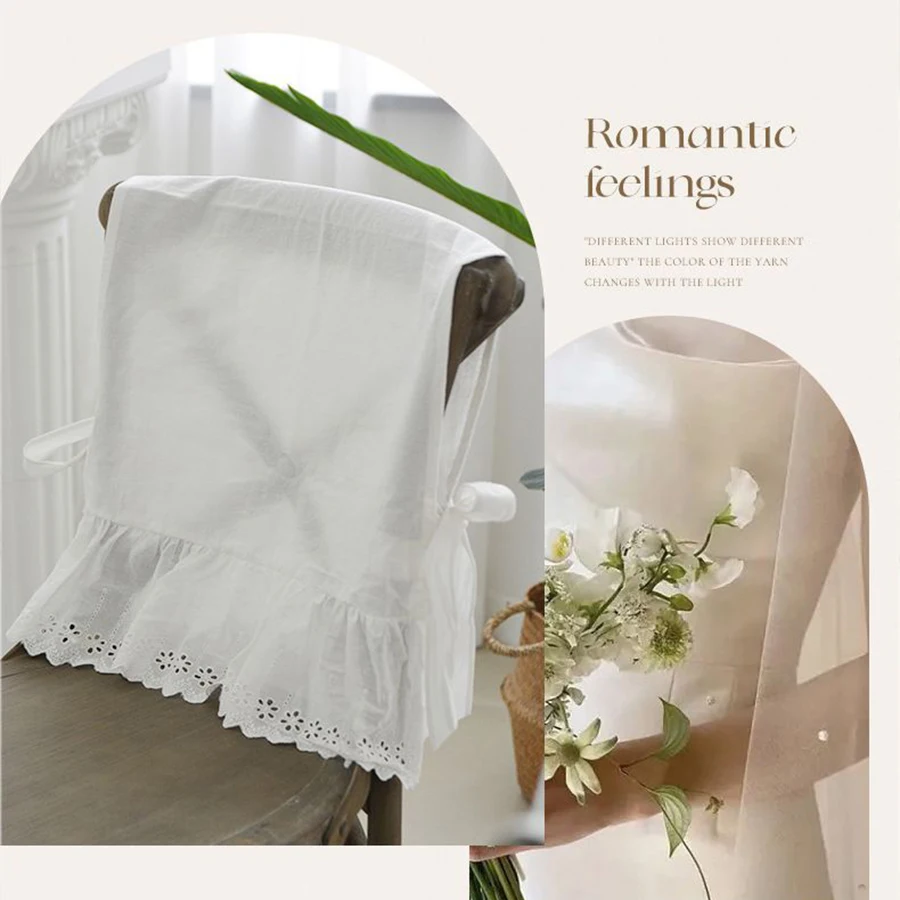 Elegant White Cotton Chair Back Cover Household Wedding Decoration Embroidered Flounced Hollow Out Lace Romance Chair Covers