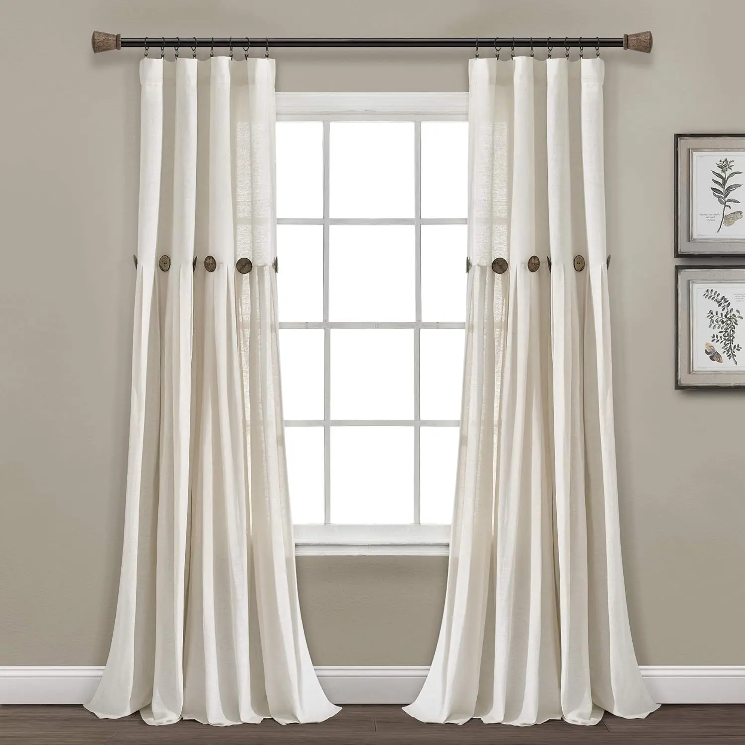 

Linen Button Window Curtain Panel, Single, 40" W x 108" L, Off White- Country Curtains - Color Block Modern Farmhouse Cu