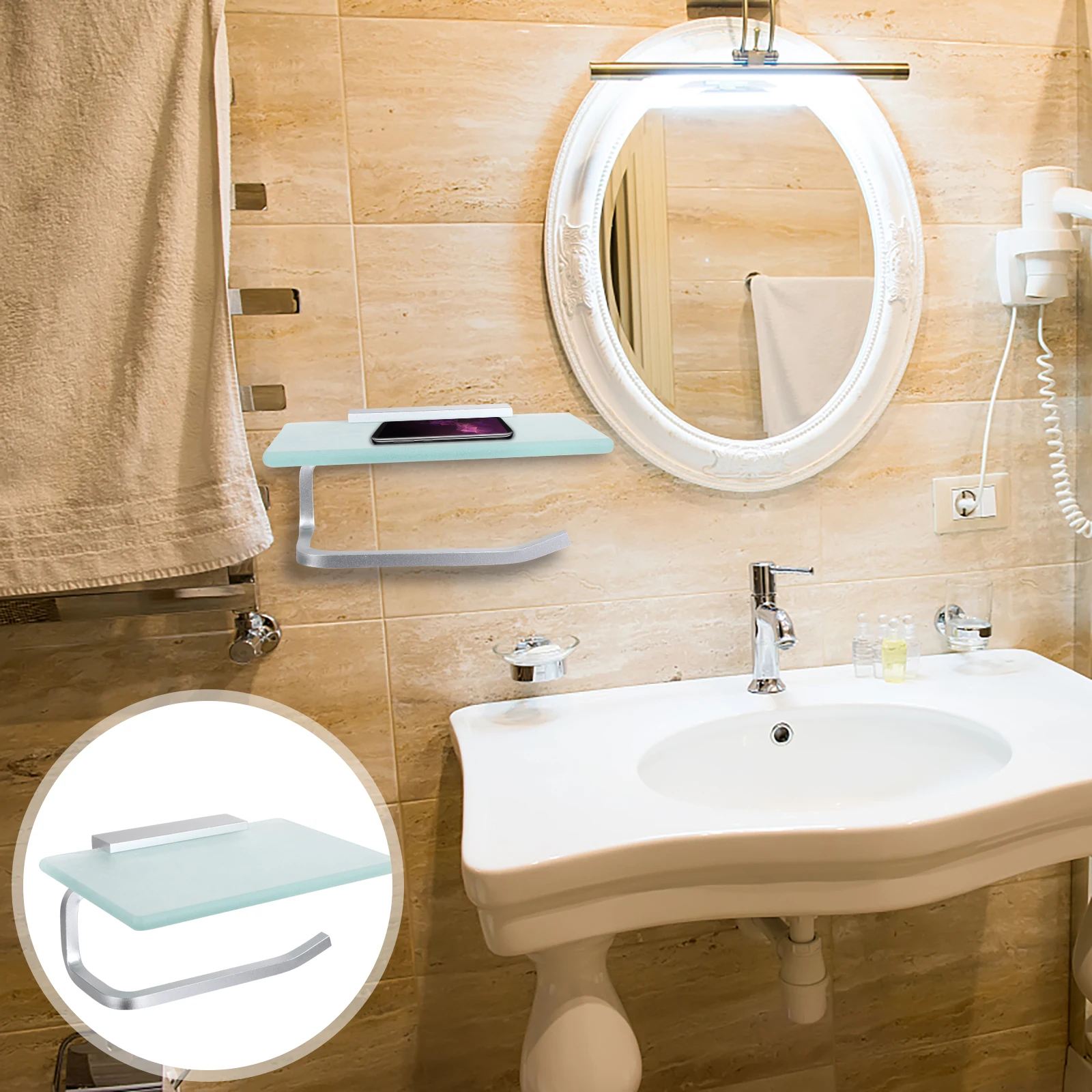 

1pc Stylish Space Aluminum Toilet Paper Dispenser With Phone Holder Easy Installation Storage Rack