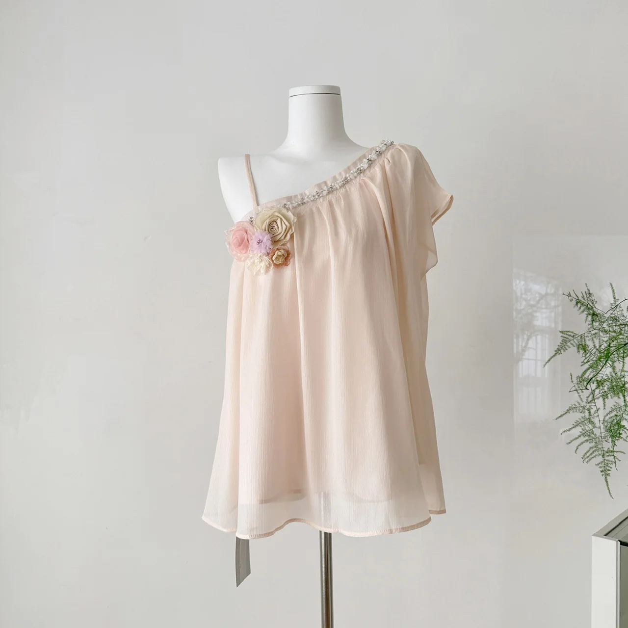

Slanted Shoulderoulder Bared Lace Irt Women's Loose Slimming A-Line Me Top Floral 3D Design Commute Sle Pure Color Polyester