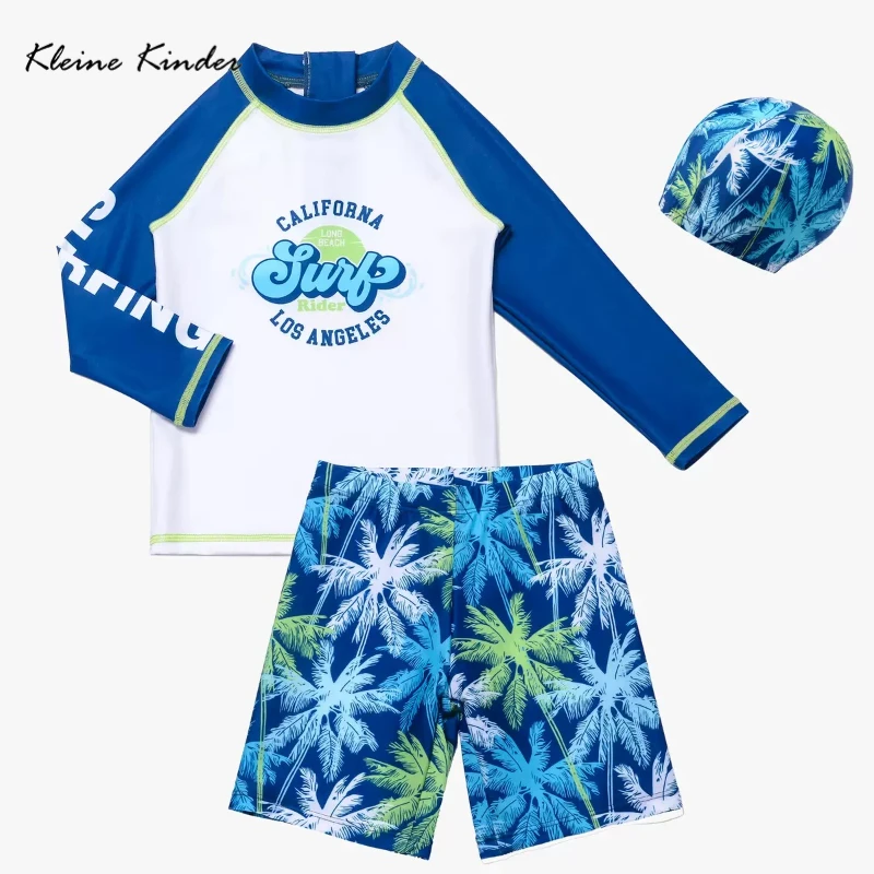 

Summer Kid Boy Swimsuit Beach Long Sleeve Tops + Shorts + Hat Surfing Swimwear for Boys UPF50 UV Protect Bathing Suit Rash Guard